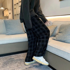 Checkered Corduroy Loose Sweatpants
