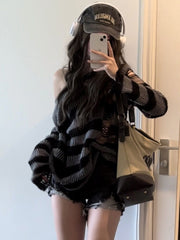 Gothic Punk Striped Knit Sweater