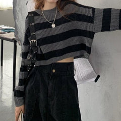 Korean Striped Cropped Sweater