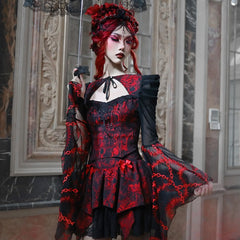 Red Gothic Outfit Set - Blouse & Skirt