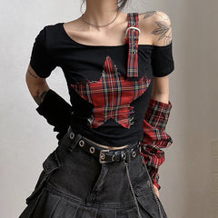 Star Patchwork Grunge Crop Top