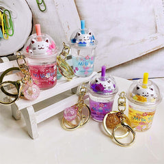 Kawaii Cat Milk Tea Cup Keychain