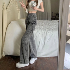 Lace Up High Waist Jeans