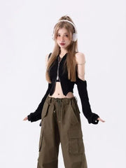 Y2K Outfit Set - Longsleeve Top & Cargo Pants