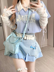 Pastel Y2K Outfit Set - Top, Skirt & Leg Warmers