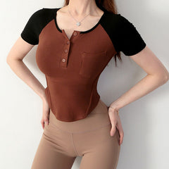 Button Collar Stretchy Women's Sports Yoga Top