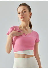 V Neck Two Color Tone Women's Fitness T Shirt