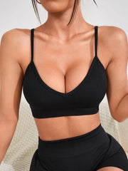 Seamless Sexy Outdoor Sports Solid Color Ribbed Knit Sports Bra