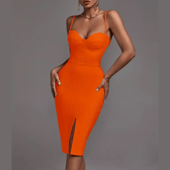 Alicia - Orange Front Split Bandage Dress