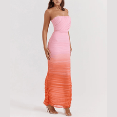 Amari - Pink & Orange Ombre Strapless Maxi Dress