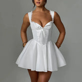 Amarigrace - Fit & Flare Lace Up Sweetheart Mini Dress