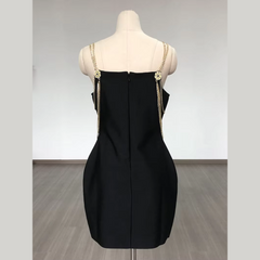 Angelique - Black Plus Size Chain Embellished Bandage Dress
