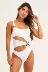 Ring Cutout One-Piece Swimsuit - White