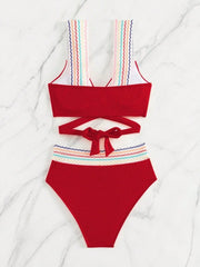 COLORFUL WAVY RIBBED BIKINI SET - RED