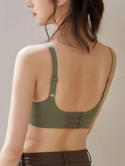Push Up Seamless Bra For Small Breasts Women Padded 4cm Thick Cup Wire Free Chest Gathered Bra Tops Olive