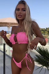 Hot Pink Drawstring Tie Side Bikini Bottoms