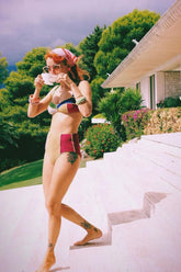 Multicoloured Shimmer Color-Block Velvet High Waisted Bikini Bottom