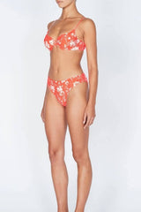 Salmon Floral Ruched High Waisted Bikini Bottom