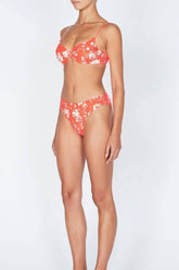 Salmon Floral Ruched High Waisted Bikini Bottom