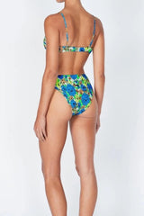Medium Blue Floral Balconette Ruched Underwire Bikini Top