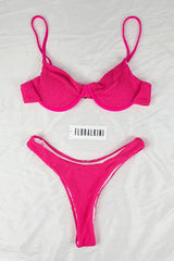 Hot Pink Crinkle Underwire Bralette Bikini Top