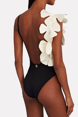 White Petals V-Neck One Piece Swimsuit