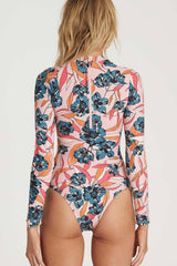 Floral & Leaves Print Long Sleeve One Piece Swimsuit