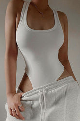 Ribbed Scoop Neck High-Leg One Piece Swimsuit - White/Black/Avacado/Nude