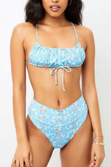 Floral Ruched Bandeau Tie-Up High Waisted Bikini Set