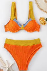 Colorblock Crinkle Underwire High Waisted Bikini Set