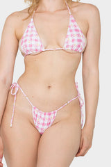 Flowers Print Halter Triangle Tie Side Bikini Set With Ring Detailing