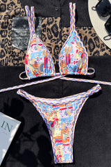 Printed Double Strap Triangle Bikini Set