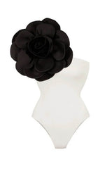 3D Flower One-Shoulder One-Piece Swimsuit - White