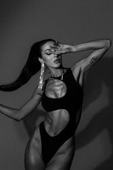 Black Asymmetric Cut Out One Piece Swimsuit