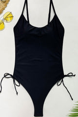 Black High Rise Ruched Side Brazilian One Piece Swimsuit