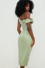 Pistachio Green Asymmetric Mesh Corset One Piece Swimsuit