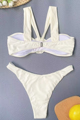 Ivory Rose Applique Bandeau Halterneck Strap High Leg Bikini Set