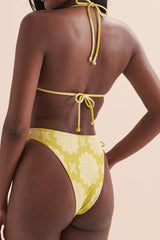 Yellow Floral Triangle Halter High Waist Bikini Set