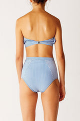 Blue White Striped High Waist Bikini Bottom
