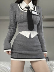 Korean Style Aesthetic Set - Top, Shirt & Skirt
