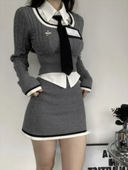 Korean Style Aesthetic Set - Top, Shirt & Skirt