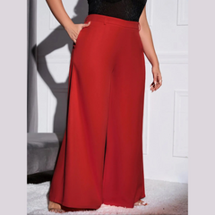 Lola - Red Plus Size High Waist Wide Leg Pants