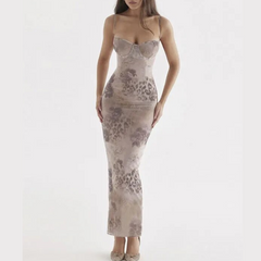 Lottie - Nude Print Cocktail Evening Maxi Dress