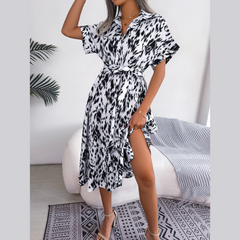 Shauna - White Leopard Print Midi Shirt Dress