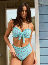 Light Blue Floral Smocked Ruffle Trim Bandeau Bikini Top