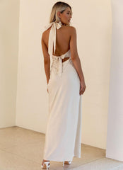 Fleur - White Deep V Halter Neck Dress