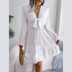 Sadie - White Smocked Waist Ruffle Mini Dress