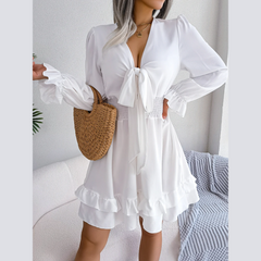 Sadie - White Smocked Waist Ruffle Mini Dress