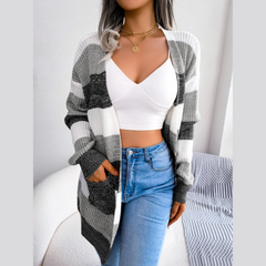 Emily - Black & White Knitted Striped Cardigan