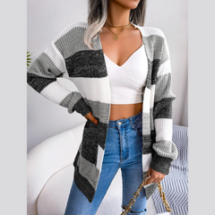 Emily - Black & White Knitted Striped Cardigan
